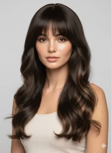 2052 Long Wavy Wig with Full Bangs