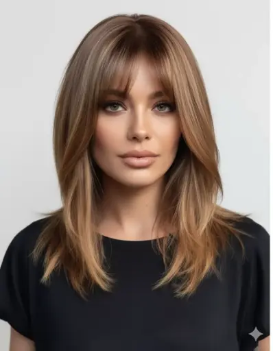 2056 Medium-Length Straight Wig with Air Bangs